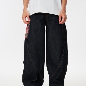 Concert Outfit Plaid Pocket Barrel Loose Jeans