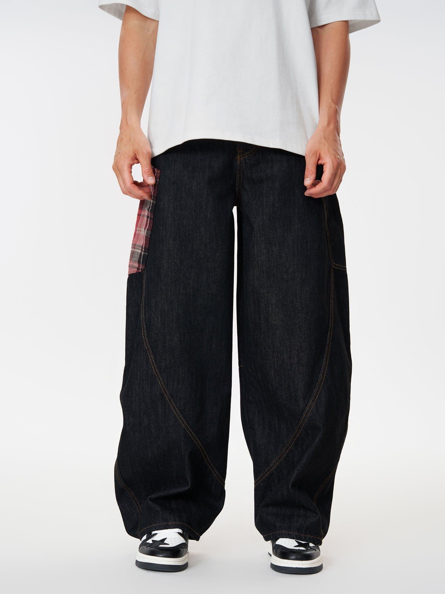 Concert Outfit Plaid Pocket Barrel Loose Jeans Concert Outfit Plaid Pocket Barrel Loose Jeans