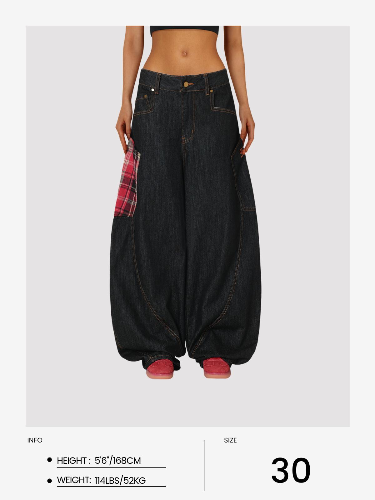 Concert Outfit Plaid Pocket Barrel Loose Jeans Concert Outfit Plaid Pocket Barrel Loose Jeans