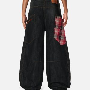 Concert Outfit Plaid Pocket Barrel Loose Jeans