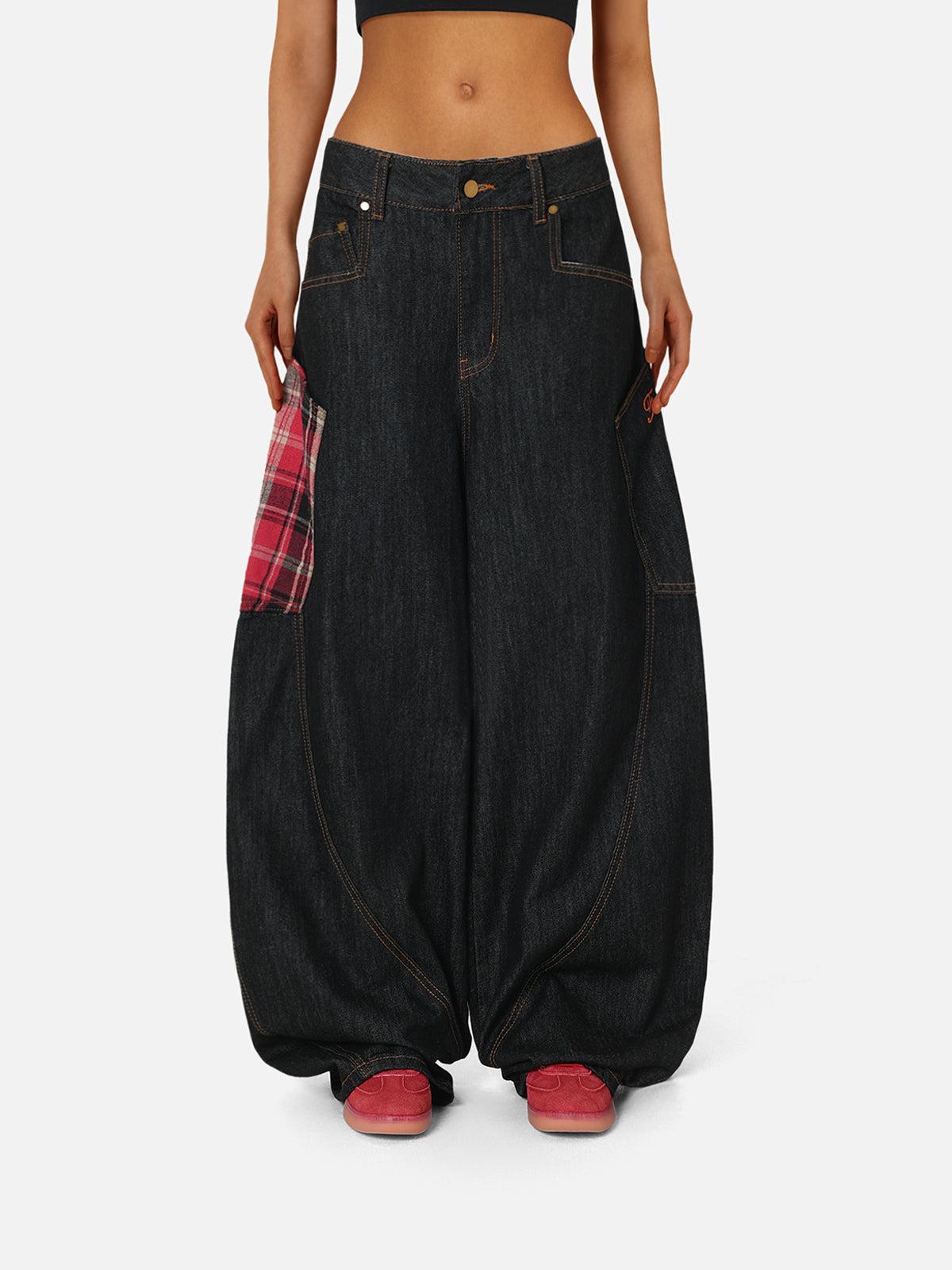 Concert Outfit Plaid Pocket Barrel Loose Jeans Concert Outfit Plaid Pocket Barrel Loose Jeans