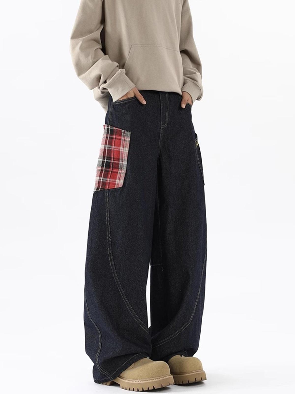 Concert Outfit Plaid Pocket Barrel Loose Jeans Concert Outfit Plaid Pocket Barrel Loose Jeans