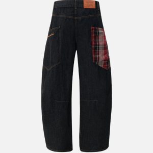 Concert Outfit Plaid Pocket Barrel Loose Jeans