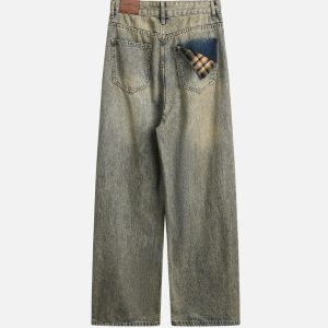 Concert Outfit Plaid Pocket Washed Jeans