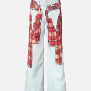 Concert Outfit Plaid Print Baggy Jeans