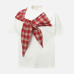 Concert Outfit Plaid Scarf Crew Neck T-Shirt