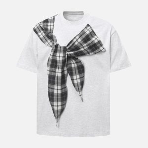 Concert Outfit Plaid Scarf Crew Neck T-Shirt