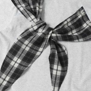 Concert Outfit Plaid Scarf Crew Neck T-Shirt