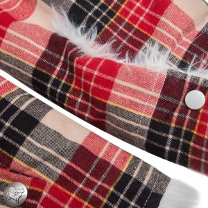 Concert Outfit Plaid Sherpa Lined  Fur Hooded Jacket