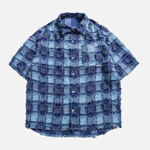 Concert Outfit PLAID Splicing Short Sleeve Shirt