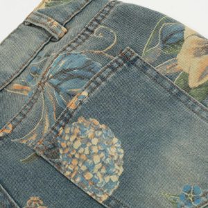 Concert Outfit Plant Flower Print Jeans