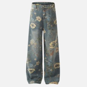 Concert Outfit Plant Flower Print Jeans
