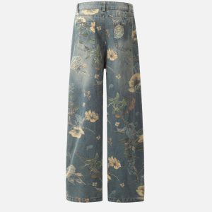 Concert Outfit Plant Flower Print Jeans