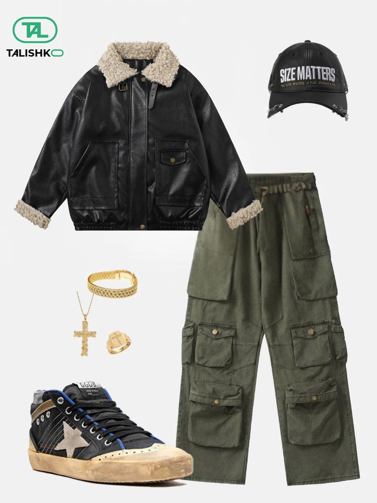 Concert Outfit Plush Collar Faux Leather Jacket Concert Outfit Plush Collar Faux Leather Jacket