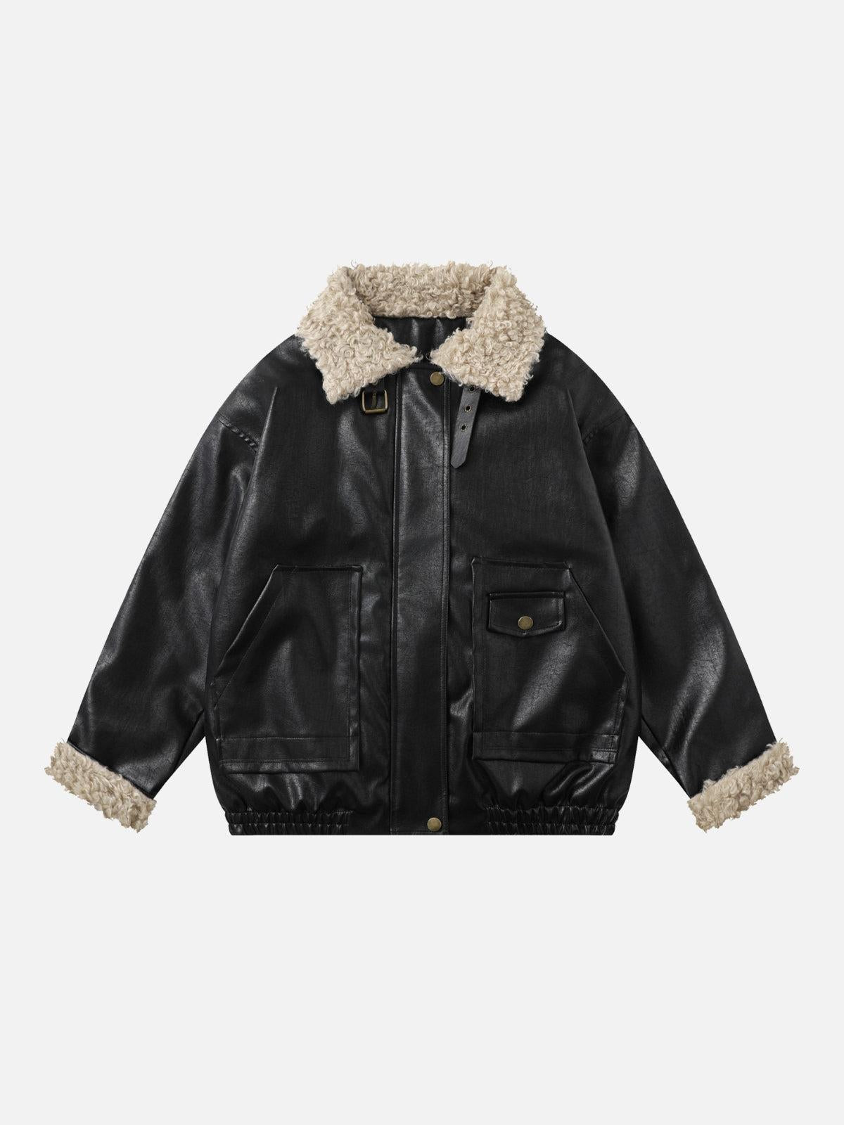 Concert Outfit Plush Collar Faux Leather Jacket Concert Outfit Plush Collar Faux Leather Jacket