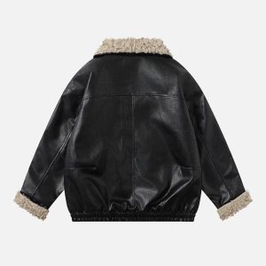 Concert Outfit Plush Collar Faux Leather Jacket