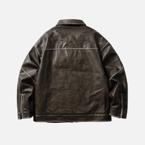 Concert Outfit Pocket Patchwork Faux Leather Jacket