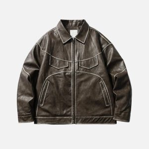 Concert Outfit Pocket Patchwork Faux Leather Jacket