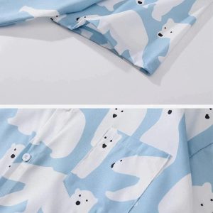 Concert Outfit Polar Bear Print Short Sleeve Shirt