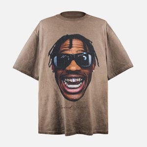 Concert Outfit Portrait Print Crew Neck T-Shirt