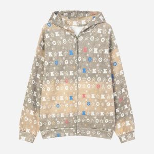 Concert Outfit Printing Gradient Zip-Up Hoodie