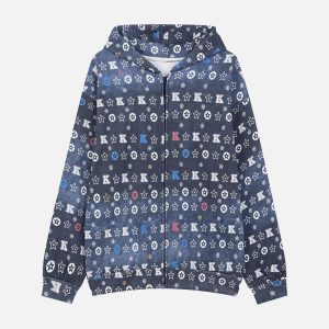 Concert Outfit Printing Gradient Zip-Up Hoodie