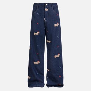Concert Outfit Puppy Embroidered Jeans