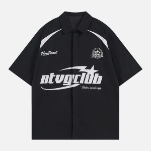 Concert Outfit Racing Style Oversized Short Sleeve Shirt