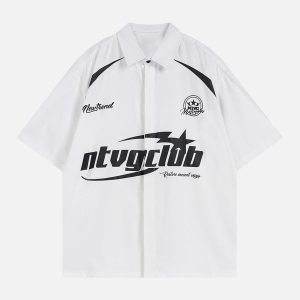 Concert Outfit Racing Style Oversized Short Sleeve Shirt