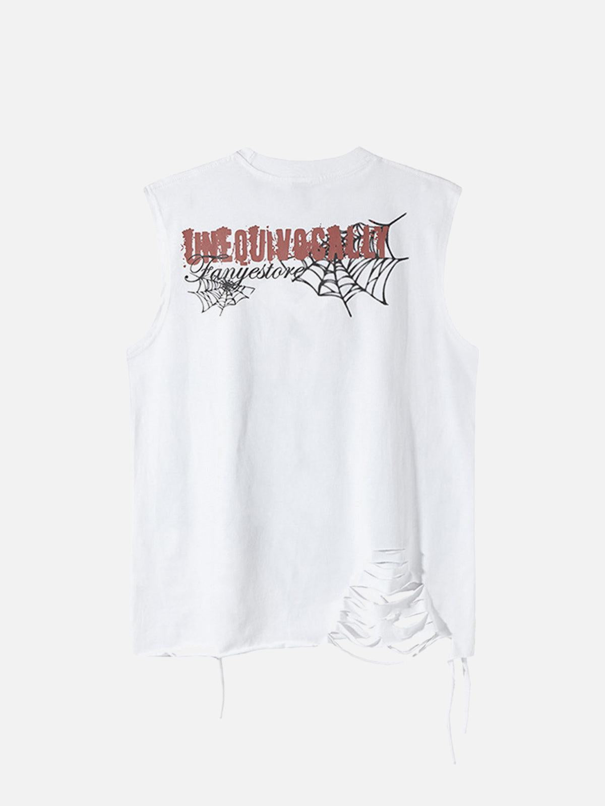 Concert Outfit Raggedy Design Spider Web Graphic Vest Concert Outfit Raggedy Design Spider Web Graphic Vest