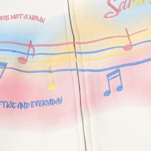 Concert Outfit Rainbow Musical Notes Embroidered Hoodie