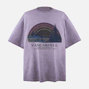 Concert Outfit Rainbow Print Crew Neck T-Shirt