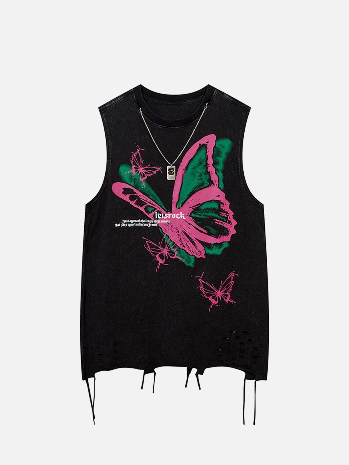 Concert Outfit Raw Edge Butterfly Print Vest Concert Outfit Raw Edge Butterfly Print Vest