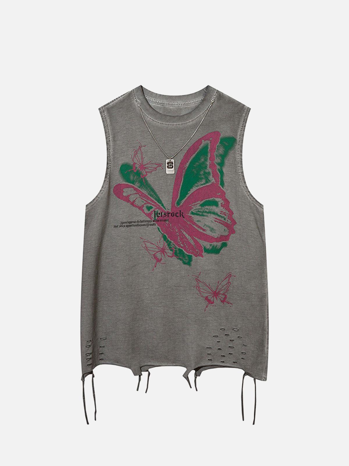 Concert Outfit Raw Edge Butterfly Print Vest Concert Outfit Raw Edge Butterfly Print Vest