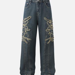 Concert Outfit Raw Edge Patch Straight Jeans