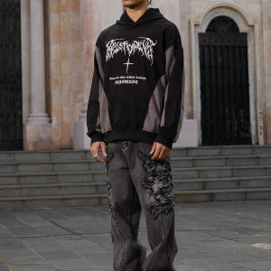 Concert Outfit Raw Edge Patch Straight Jeans