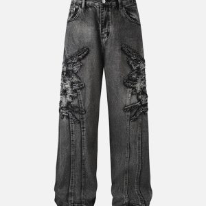 Concert Outfit Raw Edge Patch Straight Jeans