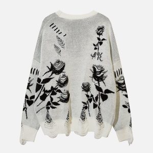 Concert Outfit Raw Edge Rose Sweater