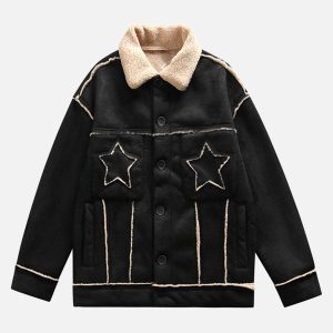 Concert Outfit Raw Edge Star Embroidered Fleece Jacket