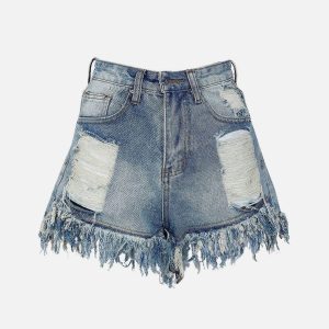 Concert Outfit Raw Ripped Denim Shorts