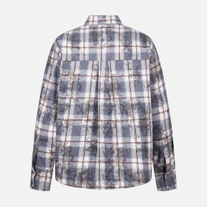 Concert Outfit Retro Cleanfit Patch Embroidered Plaid Shirt
