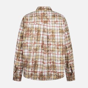 Concert Outfit Retro Cleanfit Patch Embroidered Plaid Shirt