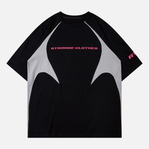 Concert Outfit Retro Color-Blocked Deconstructed Stitching Racing T-Shirt