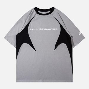 Concert Outfit Retro Color-Blocked Deconstructed Stitching Racing T-Shirt