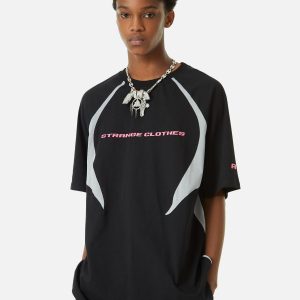 Concert Outfit Retro Color-Blocked Deconstructed Stitching Racing T-Shirt
