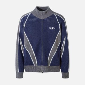 Concert Outfit Retro Contrast Color Cardigan Knitted Sweater