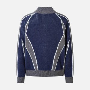 Concert Outfit Retro Contrast Color Cardigan Knitted Sweater