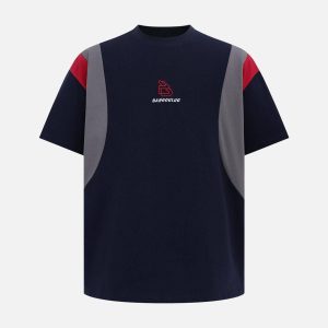 Concert Outfit Retro Contrast Color Stitching Embroidered Letter Jersey T-Shirt