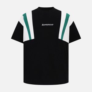 Concert Outfit Retro Contrast Color Stitching Embroidered Letter T-Shirt