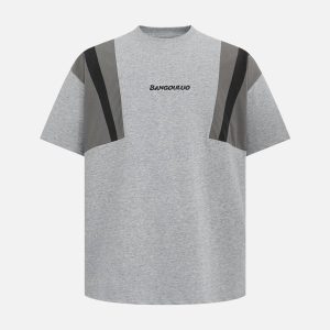 Concert Outfit Retro Contrast Color Stitching Embroidered Letter T-Shirt